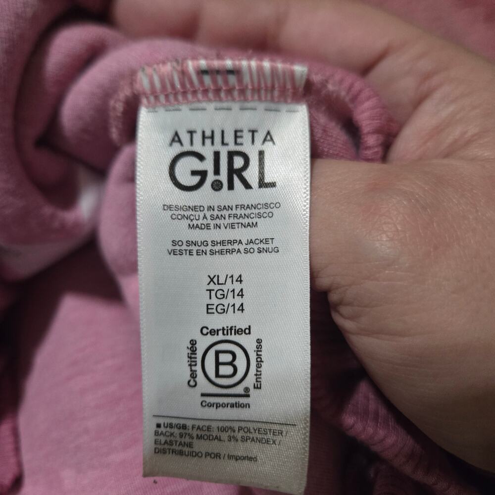 Athleta Girl Pink Sherpa Hoodie Jacket XL 14 Cozy Zip Fleece - Picture 4 of 12